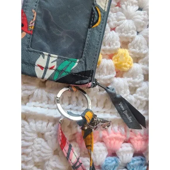Vera Bradley zip ID case & lanyard gray floral Coastal Paradise floral print - Picture 2 of 3